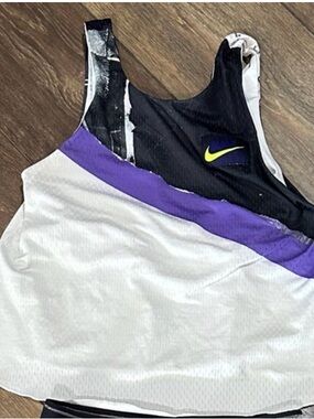 Nike White-Purple-Black Crop Sports Tank with Neon Swoosh